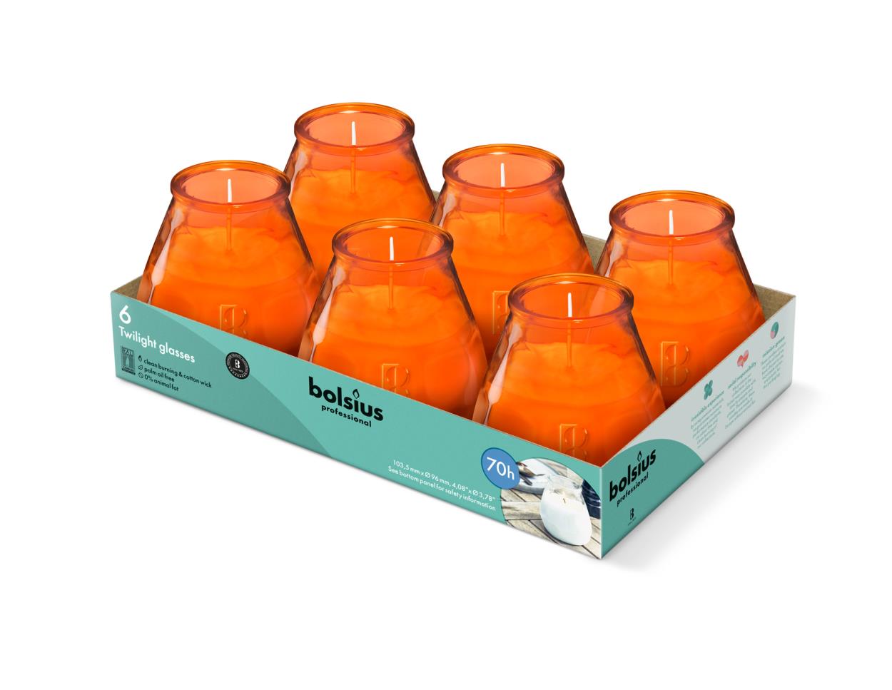 Twilight Glasses Bolsius Professional sfeerlicht oranje 70-uren - 6ST