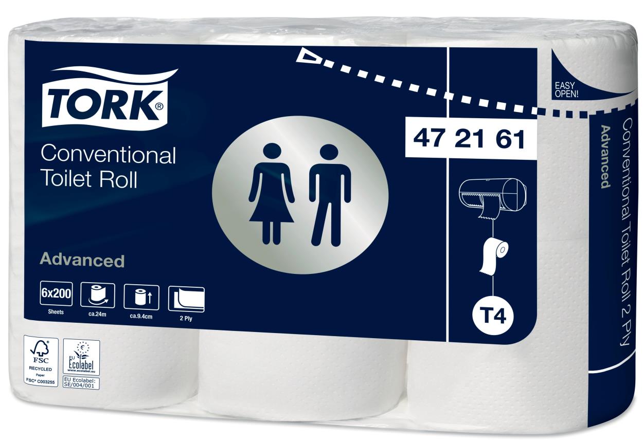 Tork T4 Conventional Advanced toiletpapier recycled wit 200-vellen 2-laags (472161) - 48 rollen