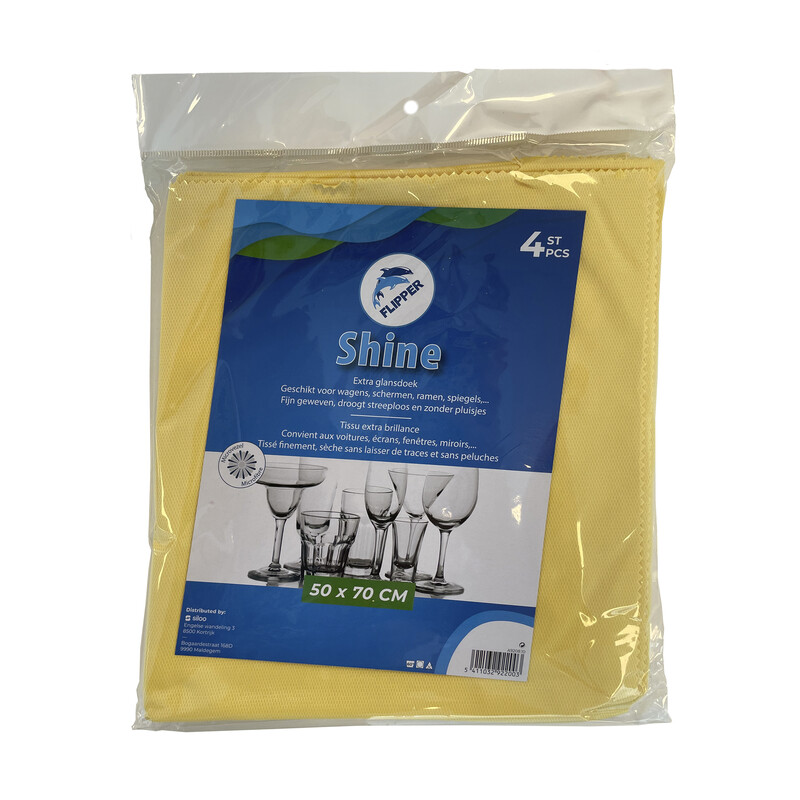 Afdroogdoek Flipper Shine geel 50x70cm - 4ST