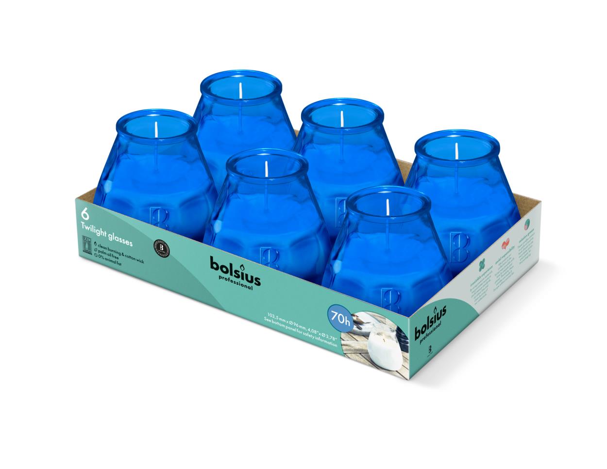 Twilight Glasses Bolsius Professional sfeerlicht blauw 70-uren - 6ST