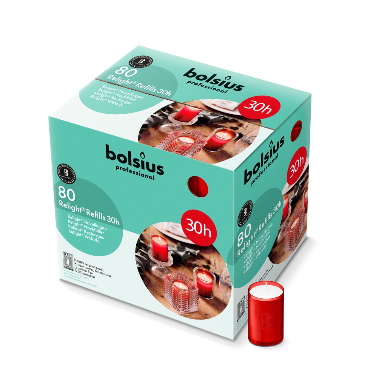Relight Refills Bolsius Professional rood 30-uren (103423086741) - 80ST