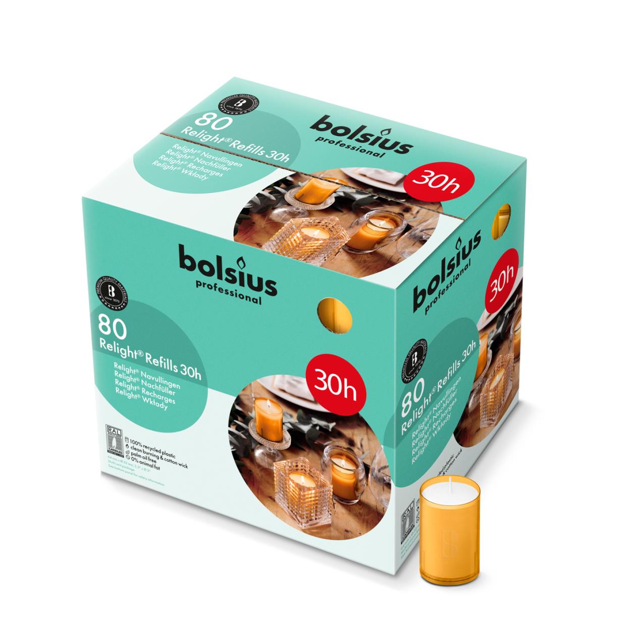 Relight Refills Bolsius Professional amber 30-uren (103423086719) - 80ST