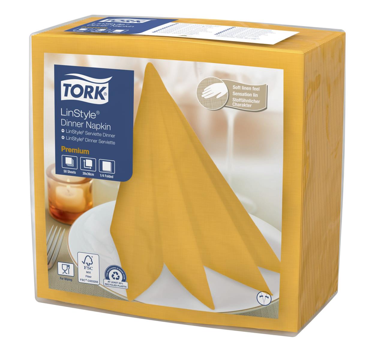 Tork LinStyle Dinner Napkin Premium servetten 39x39cm mosterd 4-vouw (478859) - 12x50ST