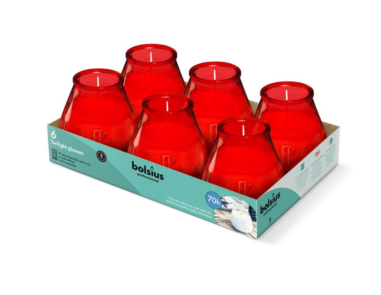 Twilight Glasses Bolsius Professional sfeerlicht rood 70-uren - 6ST