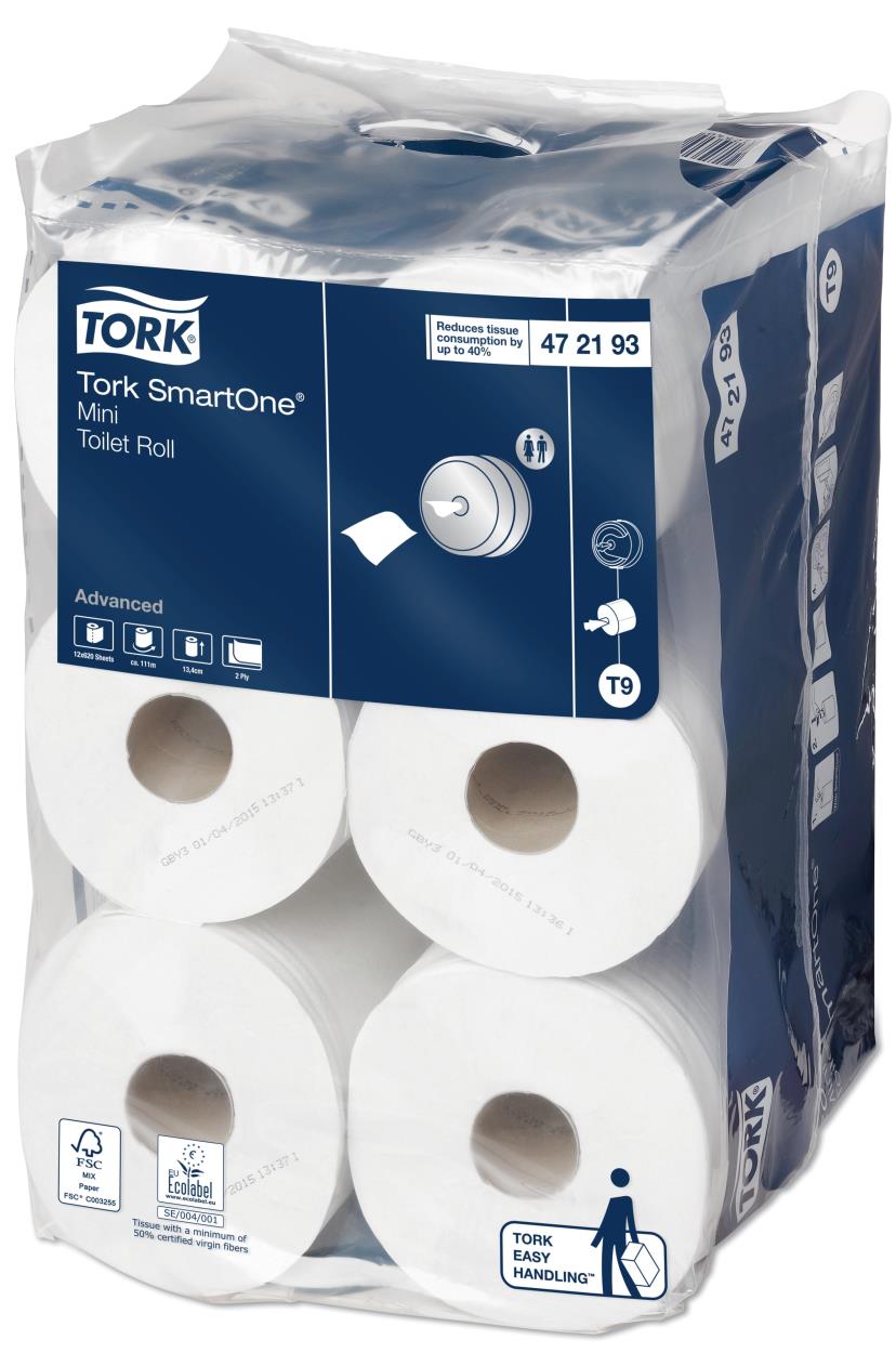 Tork T9 SmartOne Mini Advanced toiletpapier 620-vellen 2-laags (472193) - 12 rollen