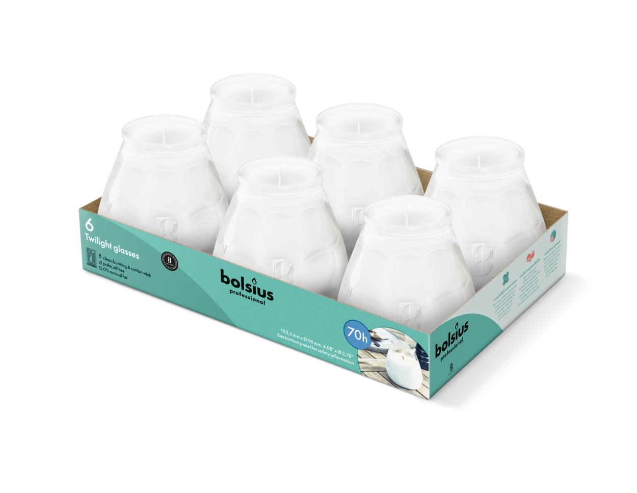 Twilight Glasses Bolsius Professional sfeerlicht wit 70-uren - 6ST